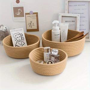 TEMU 3개 세트 보호 스타일 직조 천 보관 바구니, 과일 스낵 화장품용 라운드 롤링 정리함, 홈 룸 장식, 데스크탑, 바구니, 선반 바구니