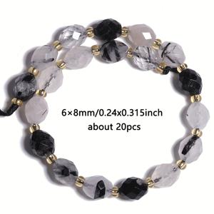 TEMU JILKOL AAA 천연 블랙 루틸레이티드 스톤 비즈 - 6x8mm 오벌 페이세트 라이스 쉐이프 스페이서 비즈, 골든톤 캡 포함, 클리어 & 블랙 비즈 DIY 주얼리 만들기용, 팔찌, 목걸이, 귀걸이 제작 - 공예 재료 및 고급 선물, 핸드메이드 액세서리, 아티스트용