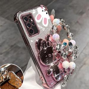 TEMU 갤럭시S21울트라 5G 럭셔리 손목 스트랩 글리터 메이크업 미러 귀여운 토끼 에어백 폰 홀더 케이스 삼성 갤럭시 S21 울트라 5G 충격 방지 스탠드 백 커버, 모바일 액세서리,글리터 디자인,스타일리시 커버,내구성 있는 케이스,충격 방지 소재,미끄럼 방지 그립,삼성 사용자