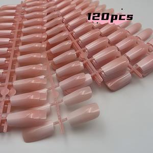 TEMU 120개 분홍 그라데이션 프레스온 네일 세트, 롱 스퀘어 셰입, 글로시 마감, 퓨어 컬러 디자인, 젤리 글루 & 네일 파일 포함, 여성 및 소녀 일상 착용을 위한 쉬운 적용