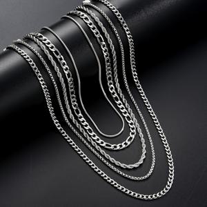 TEMU 남녀공용 스테인리스 스틸 인터로킹 레이어드 목걸이 세트 5개 - 매칭 스택 가능 목걸이, 코팅 없이 내구성 강한 데일리웨어, 파티, 선물, 결혼식, 기념일 - 가성비 최고