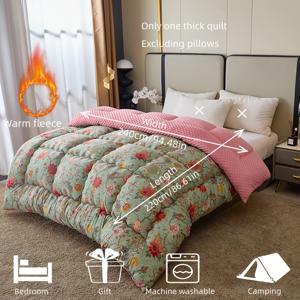 TEMU 1개 플로럴 및 덩굴 패턴 따뜻한 퀼트 코어 | 피부 친화적이고 따뜻한 울퉁불퉁한 벨벳, 가을 및 겨울 시즌 선물용으로 적합, 폴리에스터