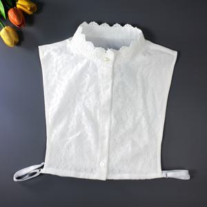 TEMU 여성용 우아한 더블 레이어 레이스 스탠드 칼라 블라우스 - 흰색 플로럴 하프 셔츠 삽입물과 러플 칼라 & 소매, 통기성 폴리에스터, 세탁기 사용 가능 - 봄, 가을 및 겨울 레이어링에 완벽