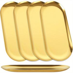TEMU 5pcs 스테인레스 스틸 서비스 트레이 세트 금색 접시로 음식을 서비스하는 파티 미디엄 메탈 트레이 장식 10
