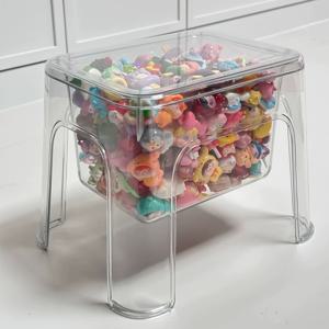 TEMU 1개 럭셔리 투명 아크릴 수납 스툴 - 가정용, 거실, 욕실, 애완동물 및 어린이 장난감 보관을 위한 다목적 정리함