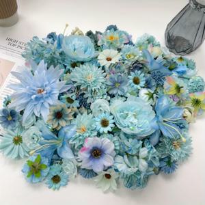 TEMU 21개 대량 인조 꽃 머리 세트 - 블루 & 화이트 달리아, 장미, 데이지, 베이비스 브레스 인조 꽃과 리얼리스틱 그린 스템, 웨딩, 홈, 리스, 센터피스, DIY 공예용 (유지 관리 불필요, 연중 사용 가능)