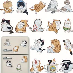 TEMU 16pcs 귀여운 고양이 페인팅 자석 - 초보자용 쉬운 DIY 아트 크래프트, 고양이 팬들을 위한 완벽한 선물, 집 장식, 냉장고 스티커, 고양이 팬 선물|재미있는 고양이 디자인|쉬운 크래프트 키트, 고양이 장식