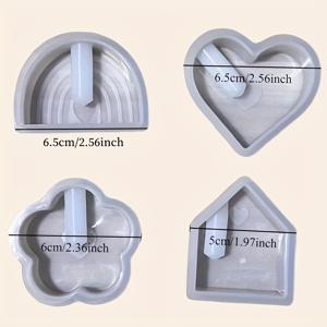 TEMU 4pcs 화분 실리콘 모양, DIY 공예, 무지개 집과 하트 꽃 패턴, 내구성과 유연성, 석영, 수지 예술 및 가정 장식 선물에 적합