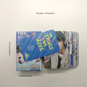 TEMU 60장 카드 + 64개 스티커 TWS 1ST 미니 앨범 LOMO 스타일, 블루 라이트와 셀로이드 포토 세트 | 팬 전용 컬렉터 앨범 액세서리 | 완벽한 선물 | 내구성 있는 소재, 양면 포토카드, 양면 스티커, 스크랩북 용품, 학교용품