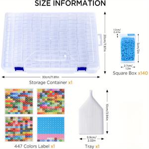 TEMU 140 그리드 페인팅 보관 정리함, 447색상 라벨 포함 - PP 플라스틱 비즈 & 라인스톤 용기, 보관 상자 및 작은 트레이 140개, 브러시 & 아트 트레이 포함, 공예 프로젝트용, 투명 컨테이너, 견고한 구조, DIY 예술가용