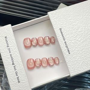 TEMU 10개 핑크 플로럴 프레스온 네일 - 홀로그래픽 글리터가 있는 짧은 오벌 탈착식 네일 아트, 여성용 풀 커버리지 & 로맨틱 선물 아이디어, 귀여운 네일, 네일 러버를 위한 선물, 스타일리시 매니큐어, 내구성 있는 네일
