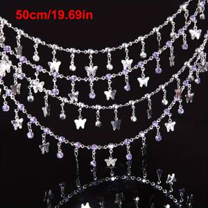 TEMU 0.5m/1m 보라색 반짝이는 라인스톤 나비 펜던트 구리 체인 목걸이 팔찌 DIY 주얼리 만들기 의류 태슬 액세서리