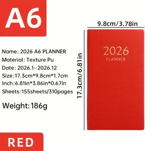 TEMU 에이6 플래너 - 우아한 일일 정리용, 월간 인덱스 포함, 310페이지 (155매), 생일/휴가 섹션 - 레드 또는 블랙 커버 - 사무실, 학교, 개인 사용 - 크리스마스, 추수감사절, 생일 선물 추천, 스타일, 고품질 종이|달력|달력
