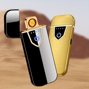 TEMU 2개 세트 스마트 손가락 라이터 - USB-C 고속 충전, LED 전원 디스플레이, 방풍 기능, 슬림 컴팩트 디자인 (캠핑, 사무실, 주방용) - 아빠, 남편, 테크 애호가를 위한 완벽한 선물 (블랙/골드) - 내구성 강한 아연 합금 & 플라스틱 소재, 야외 조명, 스타일리시 액세서리, 마감, 야외 활동 애호가용|캠핑용품