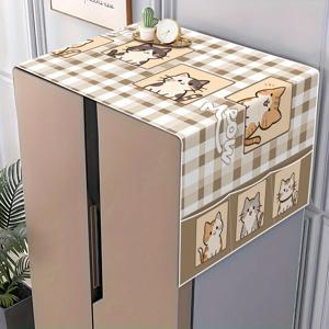 TEMU 1개 냉장고 커버/세탁기 커버/오븐 커버, 귀여운 고양이 패턴 - 신선하고 사랑스러운 스타일의 세탁기 & 냉장고 보호용 천. 냉장고, 세탁기, 전자레인지, 오븐 등에 적합, 편리한 보관 가방 포함