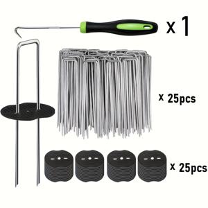 TEMU 101/51개 정원 U자형 지면 스테이크 키트 - 플라스틱 워셔, 잔디 경관 핀 포함 | U자형 갈바니 헤비 듀티 지면 스테이크 | 잔디 고정용 | 야드 장식 | 야드 건설, 지면 커버 고정용