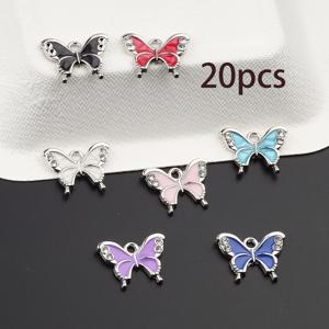 TEMU 20개 세트 달콤한 귀여운 나비 에나멜 드롭 참, 컬러풀 라인스톤 나비 패션 아연 합금 펜던트 DIY 여름 생기 넘치는 목걸이 팔찌 귀걸이 폰 체인 가방 액세서리 - 핸드메이드 공예, 선물, 캐주얼 의상에 완벽 (빨강, 파랑, 초록, 분홍, 흰색, 보라, 검정)