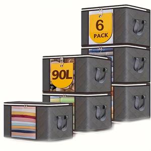 TEMU 23.78 갤런 대형 옷 보관 가방, 지퍼와 손잡이가 있는 6개 세트의 이불 보관 가방, 접이식 옷장 스웨터 리넨 정리함, 침대 밑 수납