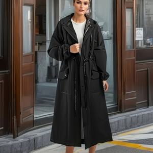 TEMU 여성용 헤비듀티 레인 폰초 재킷, 후드가 있는 전체지퍼형 - 고품질의 긴길이 우산코트와 포켓 (베이지 색상), 캐주얼 & 정장식 야외복으로도 적합한 핸드워시 가능한, 매끄러운 텍스처, 풀랭스 지퍼와 수납공간 있는, 단색디자인, 신축성 없는 원단으로 제작된 강아지 날씨에 완벽한 플러스 사이즈 레인 파라오