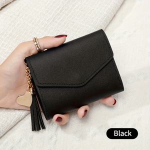 TEMU 포에버 미인 여성용 지갑 - 컴팩트한 초경량 트라이폴드 디자인 지퍼 클로저, 다중 카드 슬롯 & 태슬 장식 - 일상 필수 아이템 정리함, 내구성 있는 폴리에스터 소재 - 여성을 위한 완벽한 선물 (블랙) - 데일리 및 포멀 사용 가능, 세련된 마감