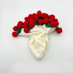 TEMU 핸드메이드 플로럴 장미 부케 담요 | 부드러운 피크닉 및 홈 데코 선물, 사계절 실내/실외 사용, 크리스마스, 발렌타인데이, 기념일 로맨틱 선물, 빈티지 미학, 아크릴, 레드 색상