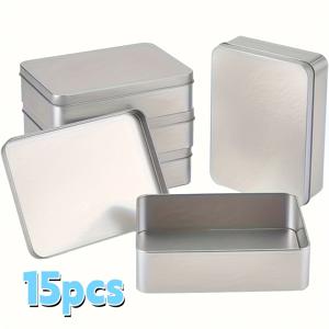 TEMU 15개 세트 금속 캔 박스 - 아르데코 스타일 튼튼한 직사각형 디스플레이 케이스, 소형 보관함 (사탕, 선물, 공예품, 수집품용) - 내구성 있는 힌지 뚜껑 컨테이너 (용량)