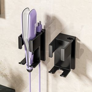 TEMU 1개 컬링 아이언 & 헤어 도구 정리대 - 드릴 없이 설치 가능, 내구성 강한 스테인리스 욕실 수납 선반, 공간 절약형 세로형 헤어드라이어 및 스트레이트닝 브러시 보관함, 모던 욕실/살롱용 미니멀 디자인, 튼튼한 구조, 홈 오거나이저, 욕실 트레이