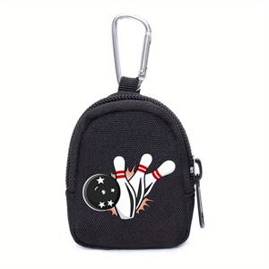 TEMU 1개 볼링 만화 일러스트 지퍼 동전 파우치 키체인 포함 - 블랙 옥스포드 원단 지갑 정리함, 안전한 지퍼 잠금, 기하학적 디자인, 스포츠 및 여행에 이상적