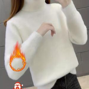 TEMU 여성용 겨울 따뜻한 화이트 트렌치 코트 스타일 스웨터 - 슬림핏 한국풍 하이넥 긴소매 , 기계 세탁 가능 솔리드 컬러 재킷 (사무실, 캐주얼, 레이어링용) - 드라이클리닝 불가