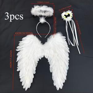 TEMU 3개 천사 의상 액세서리 세트 - 흰색 인조 깃털 날개, 요정 지팡이 & 헤어밴드 - 할로윈, 크리스마스, 생일에 완벽 - 할로윈 의상, 할로윈 의상 액세서리| 스타일|내구성 있는 플라스틱, 천사 의상 액세서리