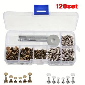 TEMU 120개 양면 리벳, 브론즈 & 실버, 3가지 사이즈, 설치 도구 포함, DIY 가죽 공예용, 가죽 공예,수제 가죽 제품,장식용 패스너,은색 리벳,정밀 공구,내구성 있는 리벳,가죽 리벳,고정 도구,가구 제작자,스니커즈 디자인