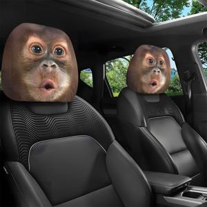 TEMU 귀여운 고릴라 프린트 차량 헤드레스트 커버 2개, 충전재 없음, 사계절 범용 인테리어 액세서리, 장거리 운전/캠핑용, 편안한 통기성, 쉬운 설치, 할로윈 크리스마스 데코