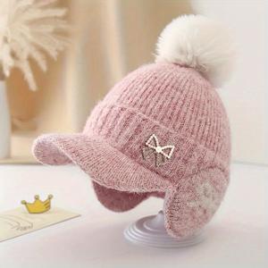 TEMU 미니 비니 5가지 컬러 옵션, 보우와 볼이 달린 겨울용 두꺼운 니트 모자, 데일리 아웃팅, 눈 여행, 사이클링을 위한 패셔너블 귀마개, 야외 겨울 의류,추운 날씨용 액세서리,레트로 패션 모자,포근한 겨울 소재,겨울용 모자,패션 애호가,캐주얼 웨어러스|볼캡