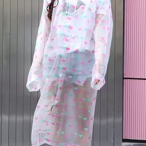TEMU 하트 패턴이 있는 두꺼운 투명 성인용 우비, 방풍 및 EVA 전신 판초, 야외 여행 및 사이클링에 적합, 여성용 드로스트링 휴대용 우비