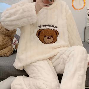 TEMU 여성용 포근한 겨울 잠옷 세트 - 귀여운 곰 & 