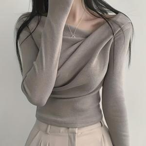 TEMU 여성 프렌치 크로스넥 긴팔 스웨터 - 부드럽고 신축성 있는 풀오버 탑, 가을/겨울, 오피스, 파티, 데일리룩을 위한 우아한 레이어링 필수템 - 여성 패션 스웨터, 스웨터, 파티 의상, 오피스룩, 스타일리시 니트