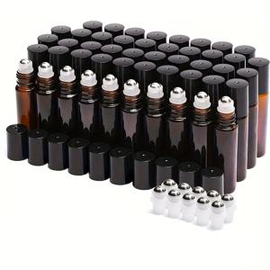 TEMU 에센셜 오일 롤러 병 48개 세트 10ml, 스테인리스 스틸 롤러 볼 포함 앰버 유리 빈병