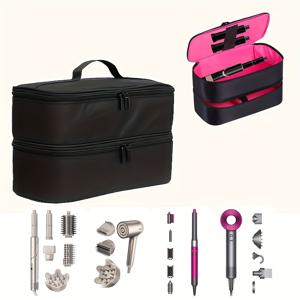 TEMU 휴대용 여행 케이스, 이중 층 운반 가방, 헤어 드라이어와 호환 가능, 컬링 아이언 도구 정리함, 상단 손잡이와 부드러운 지퍼가 있는 내구성 있는 옥스포드 천