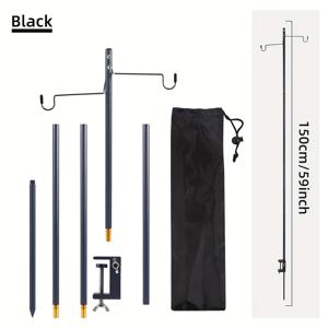 TEMU 알루미늄 합금 접이식 램프 스탠드 세트. 4단 구조, 이중 후크 장착, 캠핑에 적합. 테이블 상판 사용 가능, 분리 가능, 휴대용 야외 캠핑 장비로 가벼움.