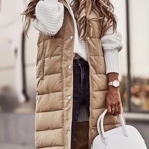 TEMU 플러스 사이즈 - 플러스 사이즈 - 플러스 사이즈 - 여성 플러스 사이즈 겨울 재킷 - 긴소매 민소매 후드 조끼, 단색, 우아하고 스타일리시한 디자인, 추운 날씨에 적합