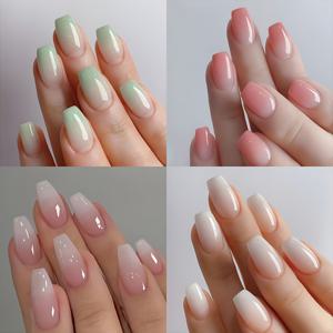 TEMU 96개 짧은 발레 관형 프레스온 네일 - 광택 있는 핑크 그라데이션 네일 세트, 여성용 - 접착제 네일 폼 키트