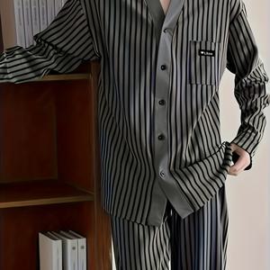 TEMU 구진 브랜드 + 7% 할인 남성용 파자마 봄/가을 스타일 긴팔 긴바지 캐주얼 심플 럭셔리 홈웨어 세트|잠옷|파자마|남자바지