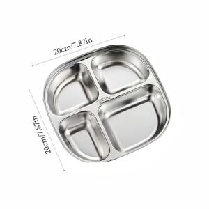 TEMU 스테인리스 스틸 디너 플레이트 1개 - SUS304 금속 분할 플레이트 3/4 섹션 트레이 식사, 간식, 분량 조절 - 성인, 캠핑객을 위한 참신한 테마 식사 분리 접시 - 식기 세척기 안전 분할 서빙 플레이트 파티, 피크닉, 캠핑 및 주방 사용 - 올 시즌 식기