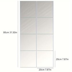 TEMU 8개, 1mm 사각 아크릴 거울 벽 장식, 침실 거실 사무실 주방 욕실 현관 댄스 스튜디오 체육관에 적합, 깨지지 않는 탈착형 자체 접착 아크릴 미러, 벽걸이 풀레인지 미러 20x20cm