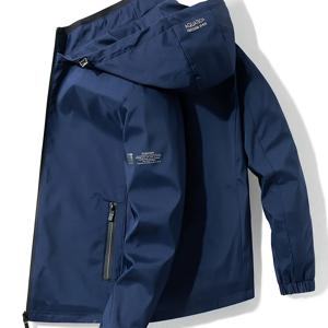 TEMU 남성용 단색 후드 슬림 재킷, 캐주얼 스타일 긴팔 코트 야외 옷