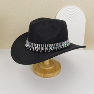 TEMU 1개 가벼운 여성용 모자, 반짝이는 라인스톤 벨트 및 조절 가능한 끈 내부 포함, 다양한 색상: 블랙/화이트/레드 - 결혼식, 파티, 뮤직 페스티벌, 베첼로렛 이벤트, 생일 선물 및 사진 촬영에 완벽한 야외 라이딩 모자