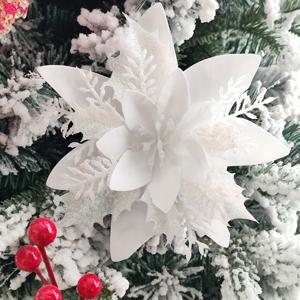 TEMU 14cm 삼중 레이어 크리스마스 플라워, 멀티컬러 메쉬 홀로우 골드 파우더, 10개 인공 플로럴 리스 덩굴 장식, 크리스마스 트리용