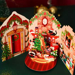 TEMU 축제 팝업 크리스마스 카드: 메리 크리스마스 고양이 파티 - 메시지 카드와 봉투가 포함된 홈 데코