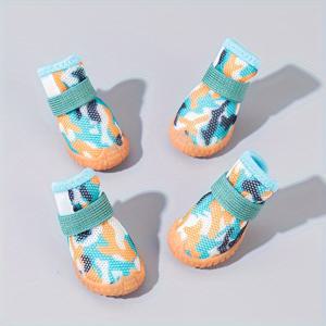 TEMU 모든 계절용 4켤레 개 신발, 통기성 좋음, 먼지 방지, 미끄럼 방지, 탄력 있는 펫 슈즈, 포메라니안, 테디, 소형견 및 고양이용|강아지유모차