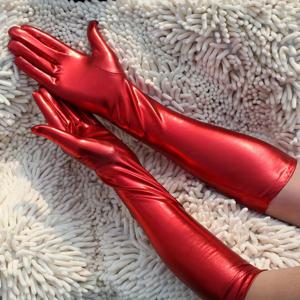 TEMU 여성 공연 및 행사용 반짝이는 패턴 인조 가죽 팔꿈치 길이 손가락 없는 장갑 한 쌍